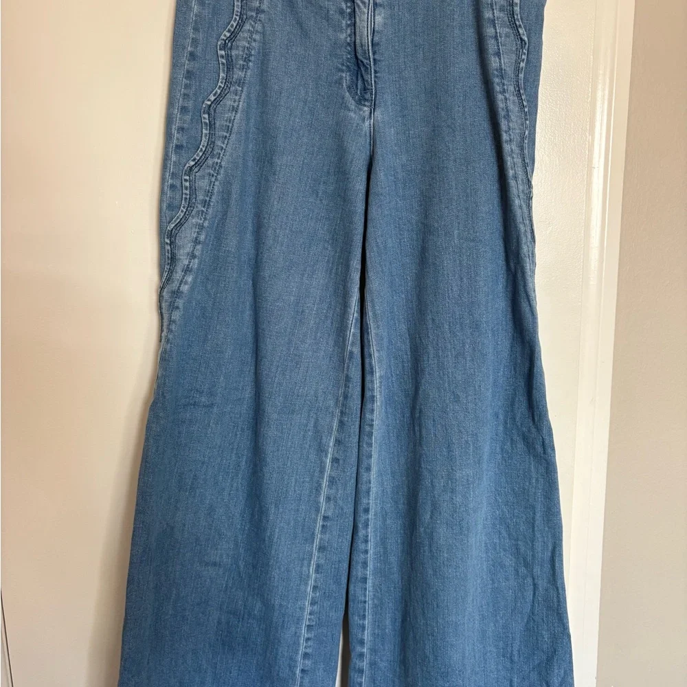 Anthropologie Maeve Scalloped-Edge High-Rise Wide-Leg Jeans - Picture 4 of 5